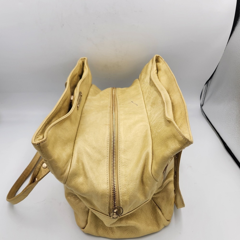 Botkier Convertible‎ Leather Tote Handbag Champagne Gold Double Zip Studded - Picture 7 of 16